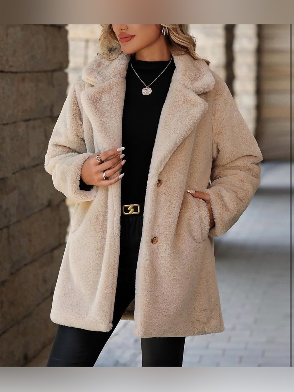 Women's Faux Fur Long Coat Button Down Lapel Fleece Sherpa Jacket